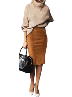Sexy Multi-Color Suede Midi Pencil Skirt 1